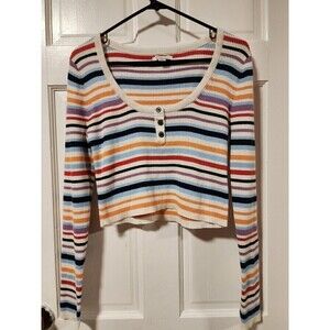 American Eagle Rainbow Crop Top Open Front Sweater Size Large